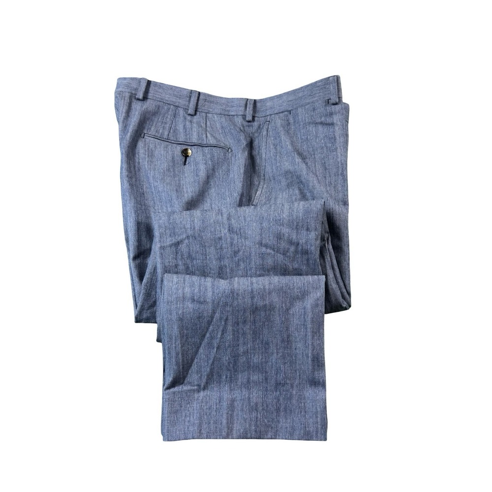 Proper Cloth Blue Cotton Wool Blend Flat Front Wool Trouser Size 36X32